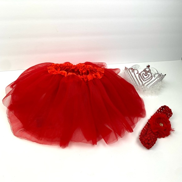 Baby Red Tutu with headband and tiara crown dress up costume Valentine’s Day - Picture 4 of 17